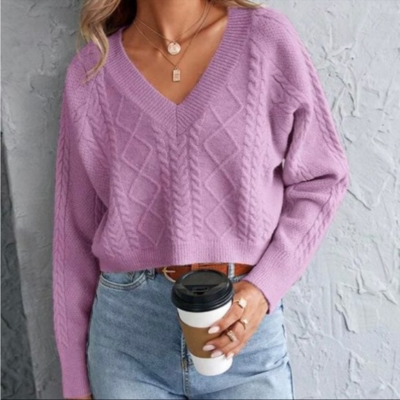 SHEIN Sweaters - Shein | Raglan Sleeve Cable Knit Crop Sweater